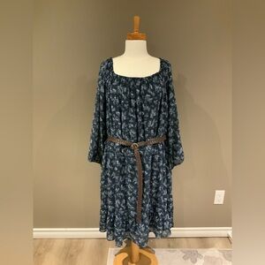 Blue Floral Dress with Belt